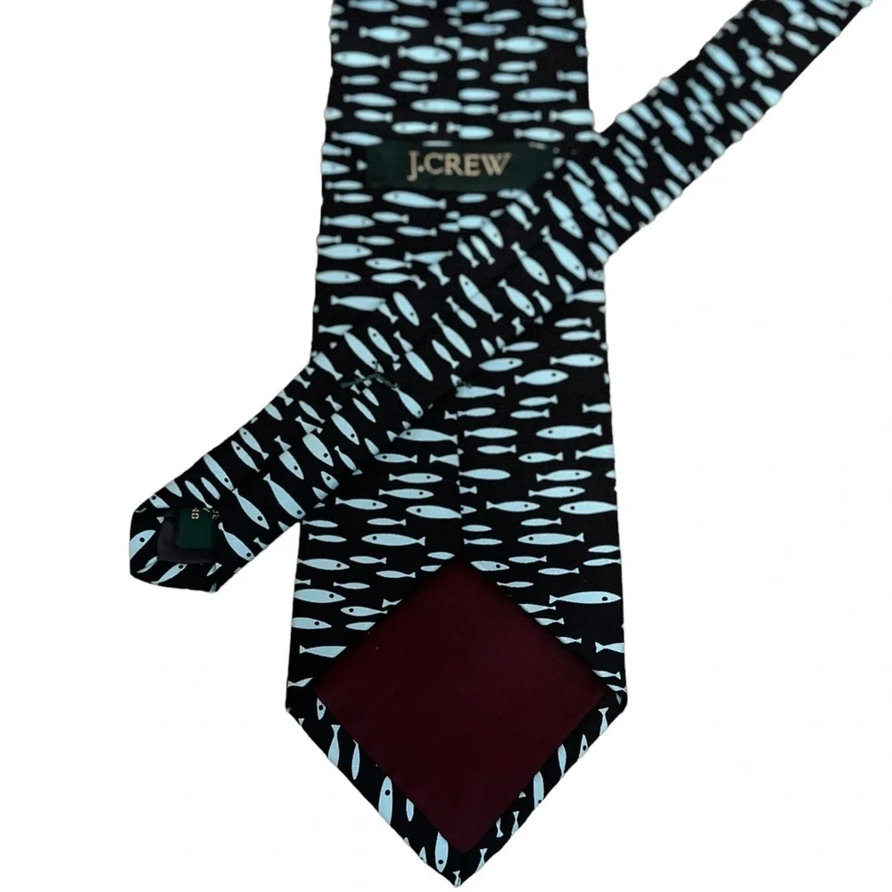 J.Crew silk tie w/ light blue fish on navy background